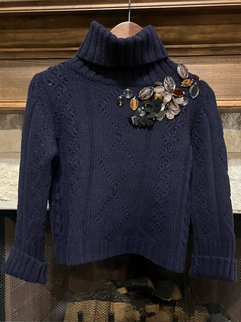 Dorothee Schumacher Navy Embellished Turtleneck Wool Sweater